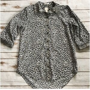Chicos Leopard Print Blouse with Striped Accents